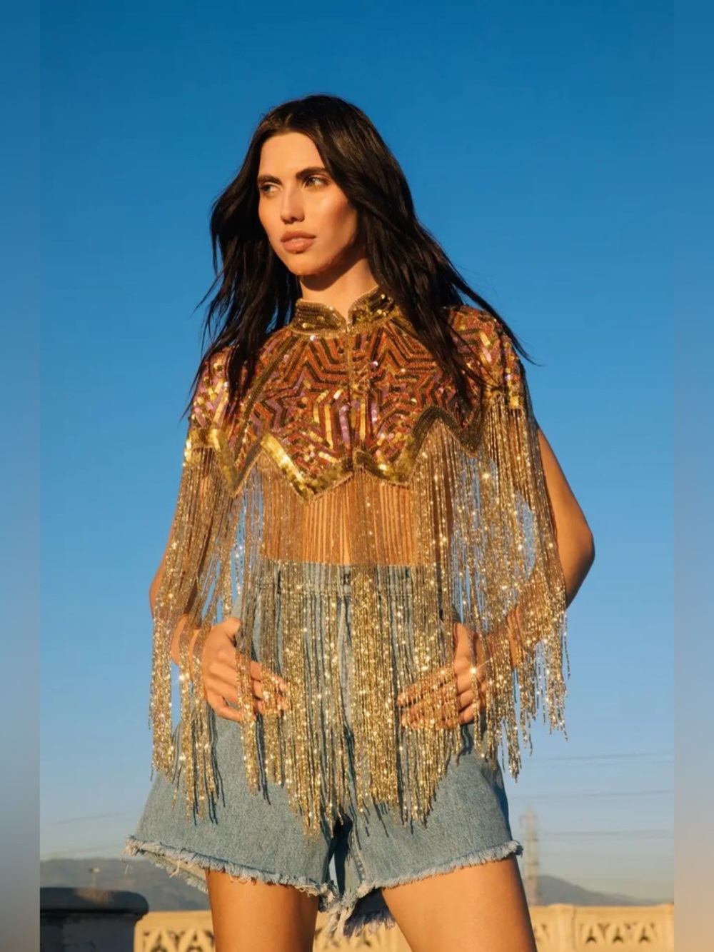 Nasty Gal star tasseled beaded cape - Picture 7 of 12
